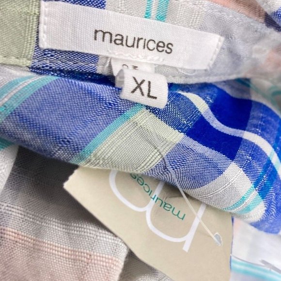 Maurices XL White Blue Plaid Check Cold Shoulder Button Down Shirt Top Boho - Picture 3 of 6